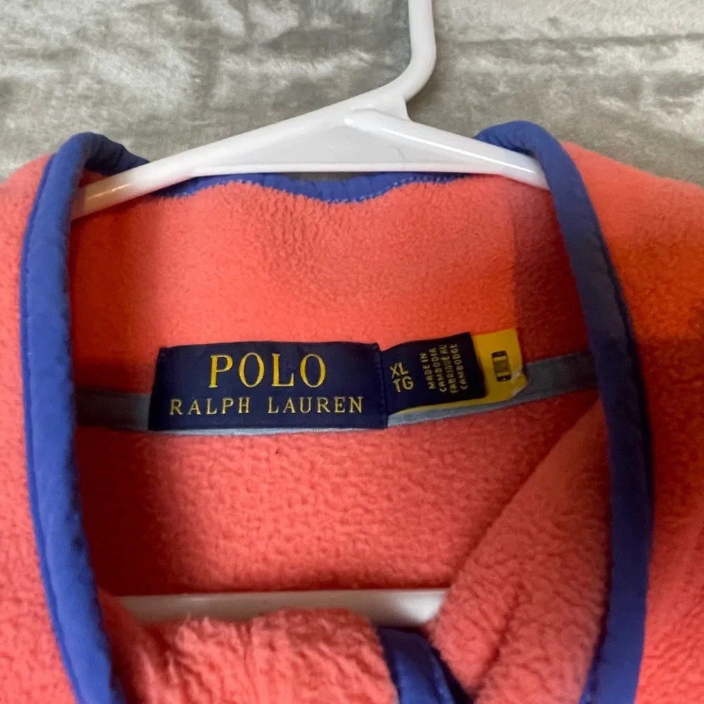 Polo Ralph Lauren‎ Fleece Pullover Snap Neck Sweatshirt Coral Blue XL